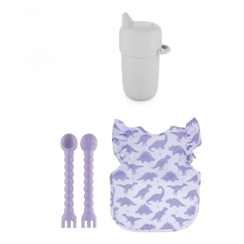 NEW RYAN & ROSE ruffle dino feeding bundle in purlple multi